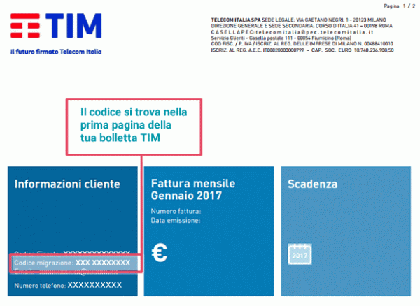 Codice di migrazione per cambio linea ADSL e Fibra